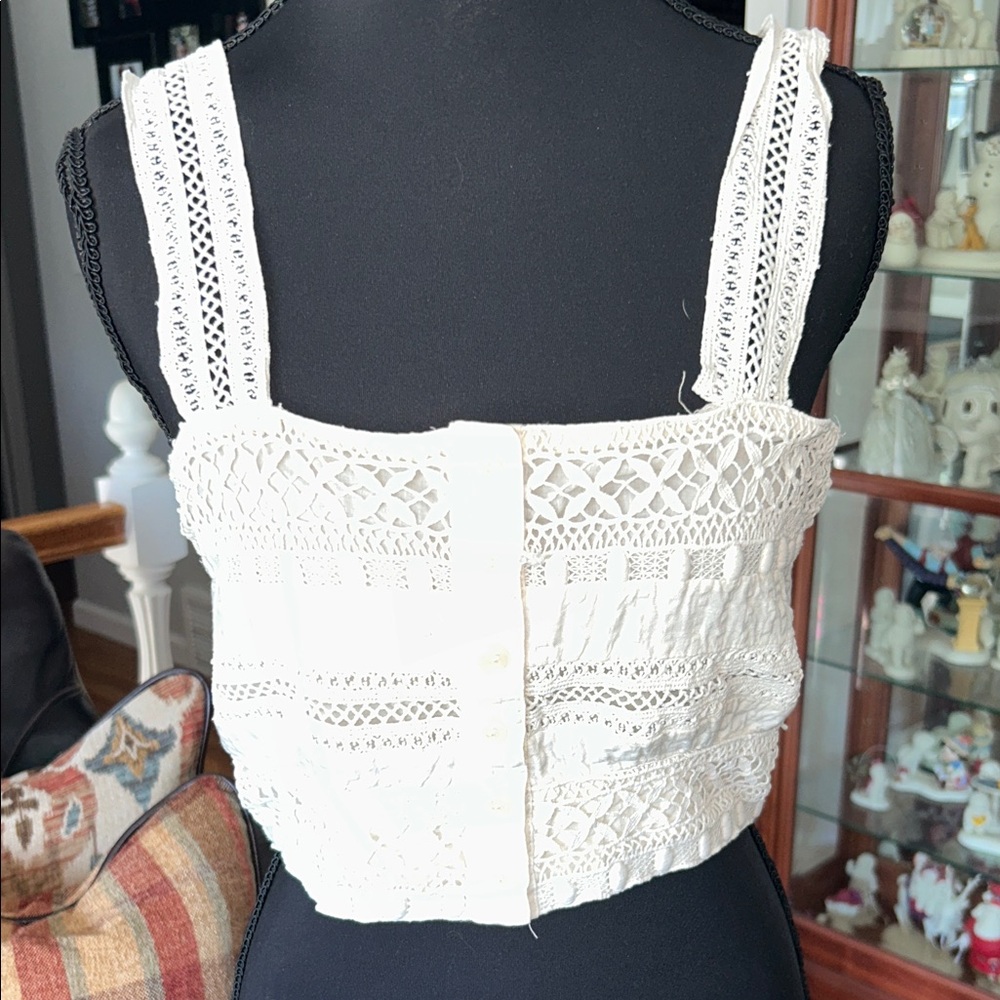 American Eagle Outfitters Cream Lace Tank Top
